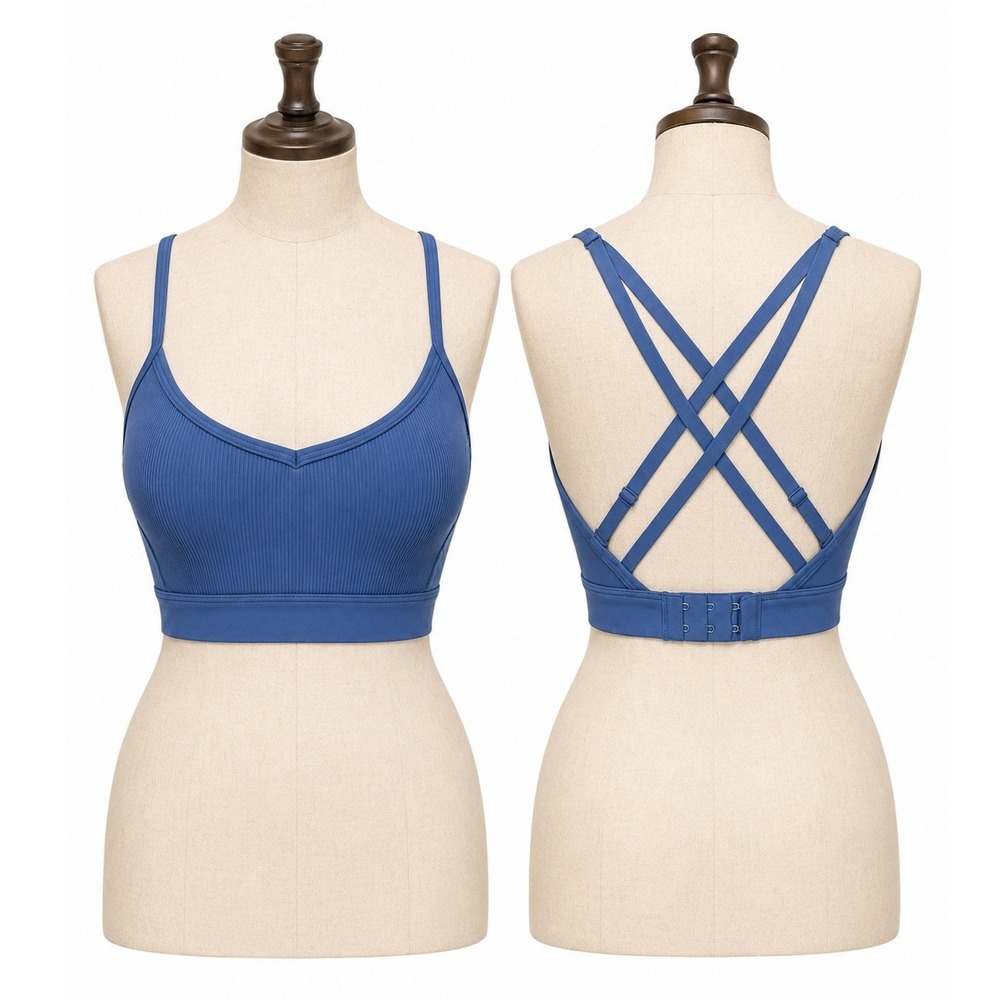 OFFLINE by Aerie Sports Bra Women Small Blue Ribbed Strappy Back Athleisure